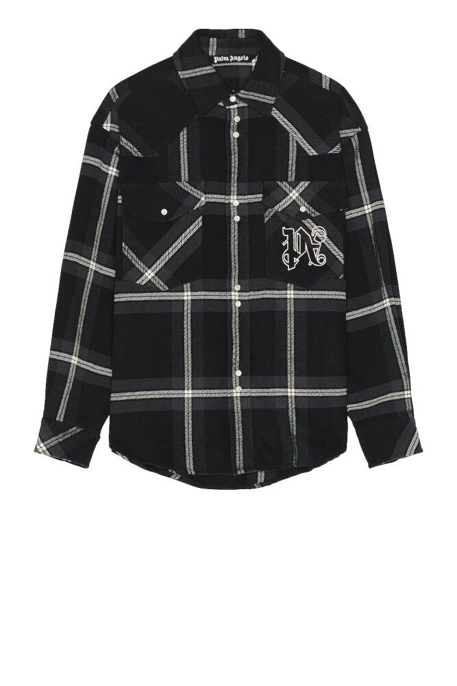 Palm Angels Monogram Check Over Shirt in Blue Cover