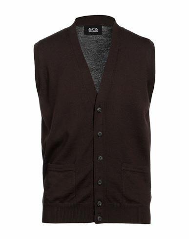 Alpha Studio Man Cardigan Dark brown Merino Wool Cover