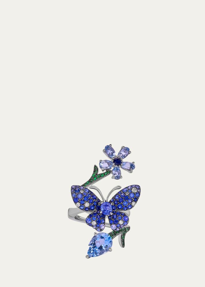 Stefere White Gold Blue Sapphire, Green Garnet, Aquamarine Ring from The Butterfly Collection, Size 7 Cover