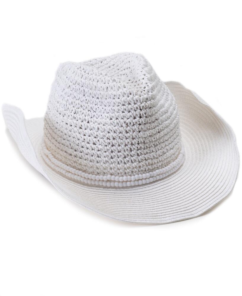 Vince Camuto Beaded Trim Straw Cowboy Hat - White Cover