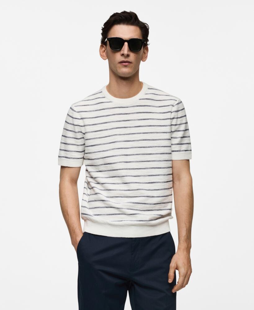 Mango Men's Striped Knit Cotton T-Shirt - Off White Cover