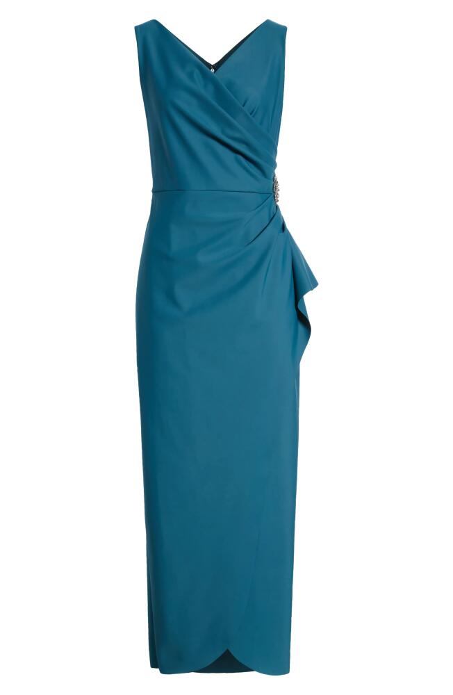 Alex Evenings Embellished Side Drape Column Formal Gown in Deep Teal Cover