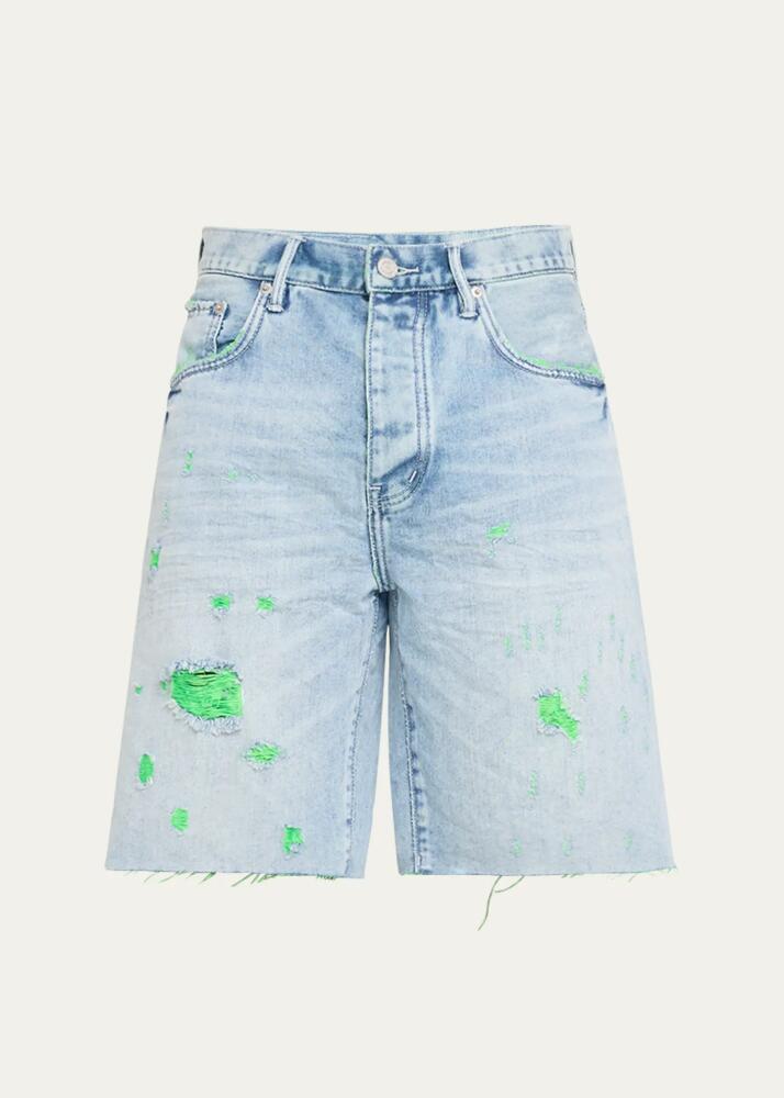 PURPLE Men's Neon Distressed Relaxed Denim Shorts Cover