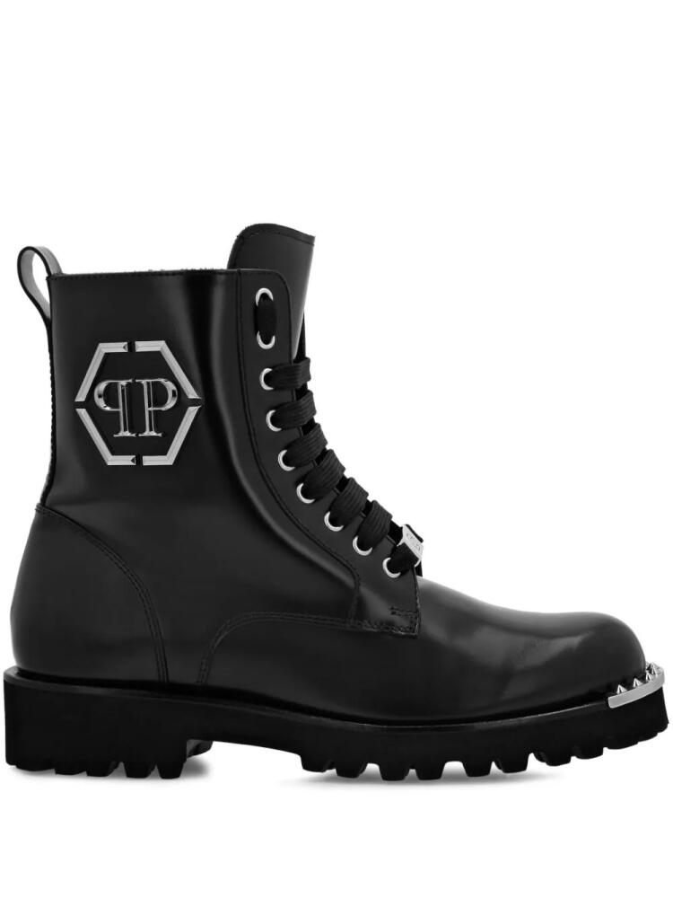 Philipp Plein logo-plaque lace-up boots - Black Cover