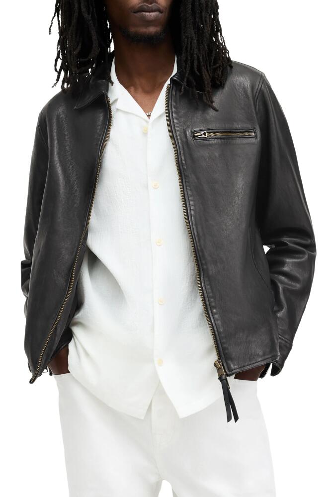 AllSaints Miller Lambskin Leather Biker Jacket in Black Cover