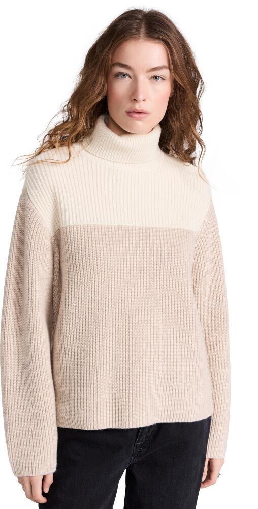 ATM Anthony Thomas Melillo Wool Blend Colorblock Turtleneck Sweater Beige Combo Cover