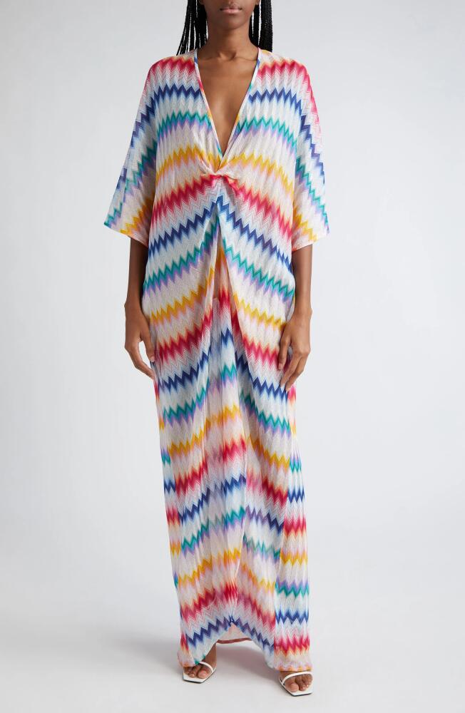 Missoni Twist Front Chevron Maxi Cover-Up Caftan in Multicolor White Base Cover