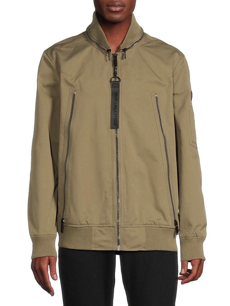 Karl Lagerfeld Paris Men's Baseball Colla Bomber Jacket - Olive Cover