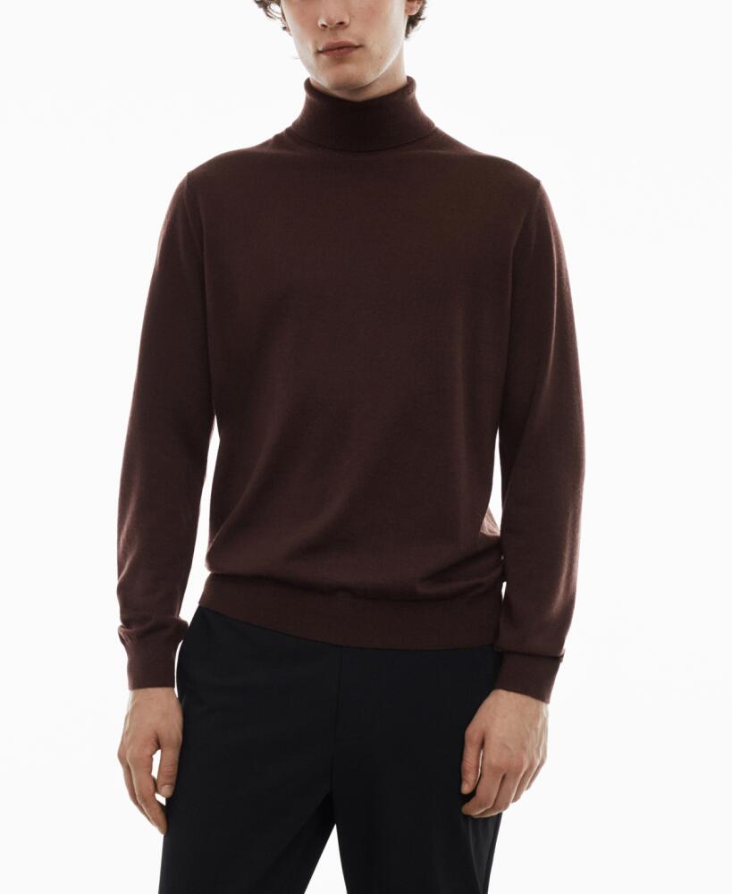 Mango Men's 100% Merino Wool Turtleneck Sweater - Chocolate Cover