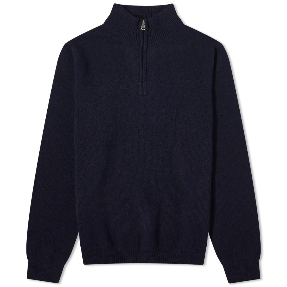 Sunspel Men's Lambswool Half Zip Knit in Dark Navy Mouline Cover