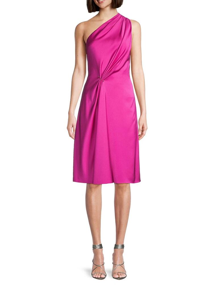 Aidan Mattox Women's Pleated One Shoulder Satin Dress - Magenta Cover