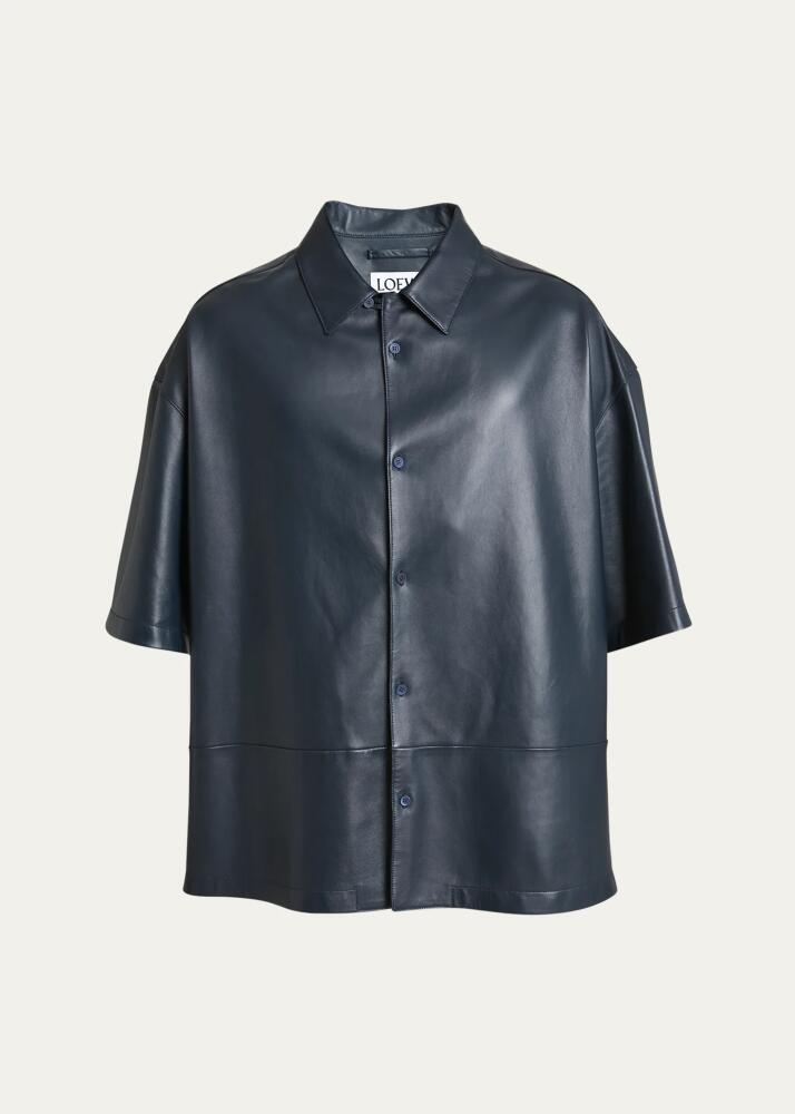 Loewe Men's Burnished Leather Short-Sleeve Overshirt Cover