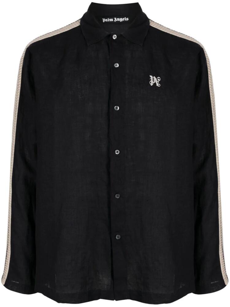 Palm Angels PA Monogram-print linen shirt - Black Cover