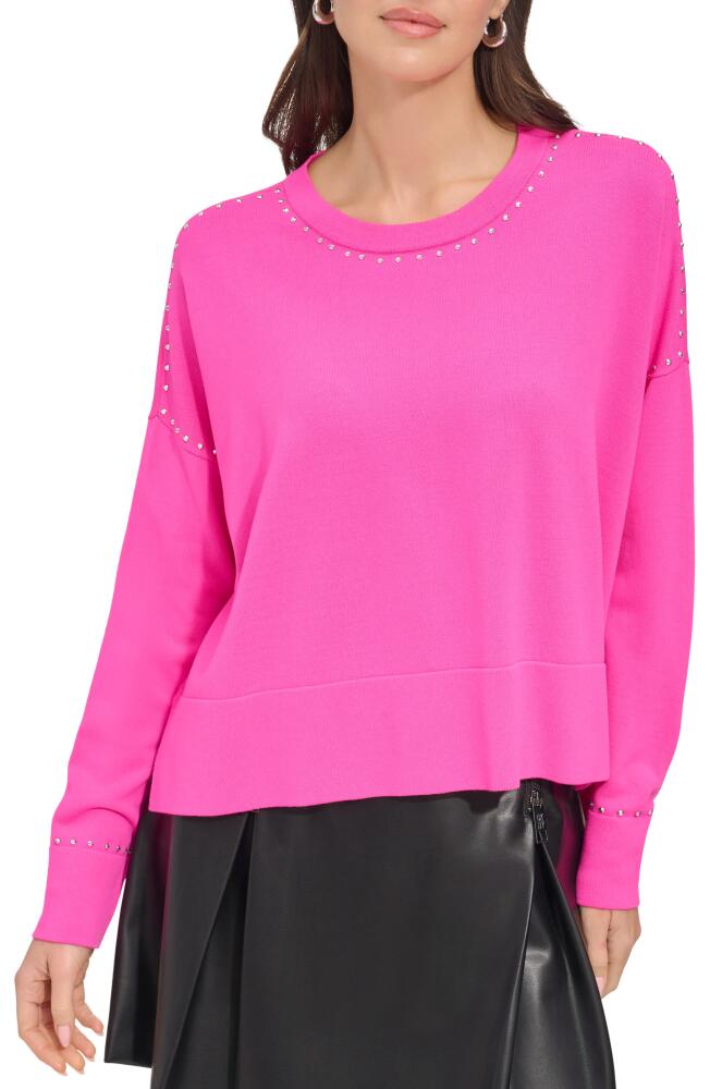 DKNY Stud Detail Crewneck Sweater in Shocking Pink Cover