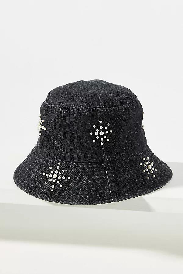 Anthropologie Embellished Washed Denim Bucket Hat Cover