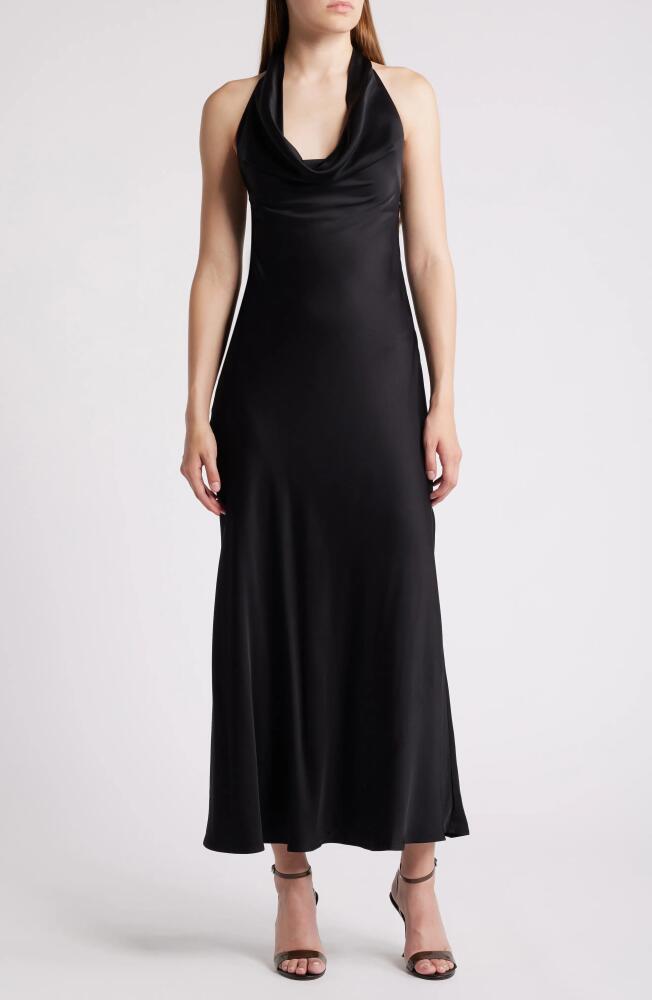 French Connection Ennis Satin Halter Midi Dress in Black Cover