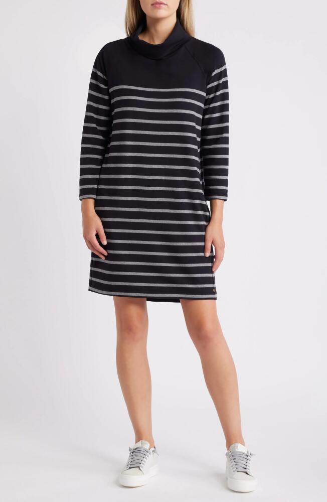 Hatley Stripe Cowl Neck Long Sleeve Cotton Blend French Terry Minidress in Caviar Cover