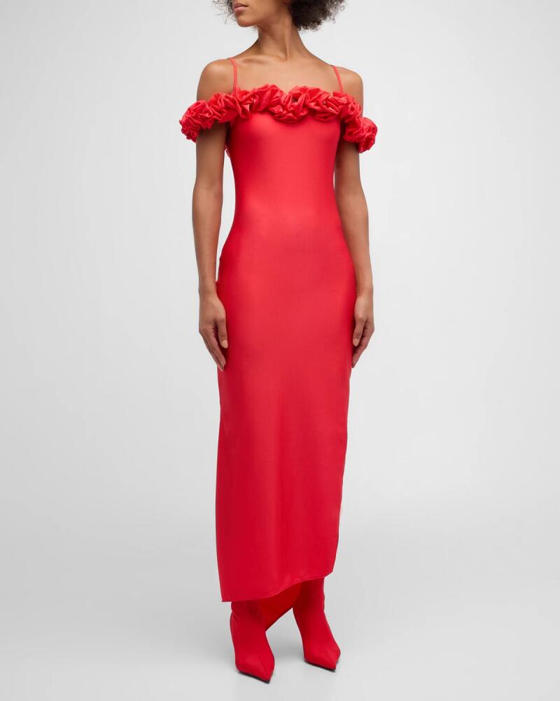 Coperni Off-Shoulder Ruffle Column Gown Cover