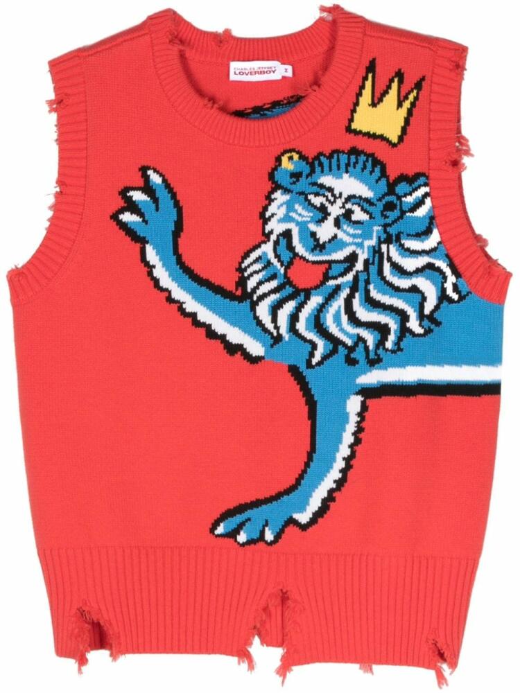 Charles Jeffrey Loverboy silly lion-intarsia vest - Red Cover