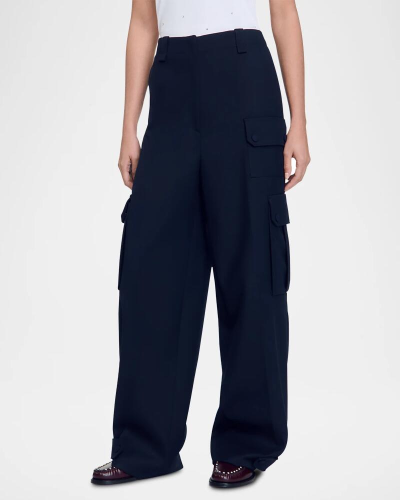 Sandro Paco Wide Leg Wool Cargo Trousers Cover