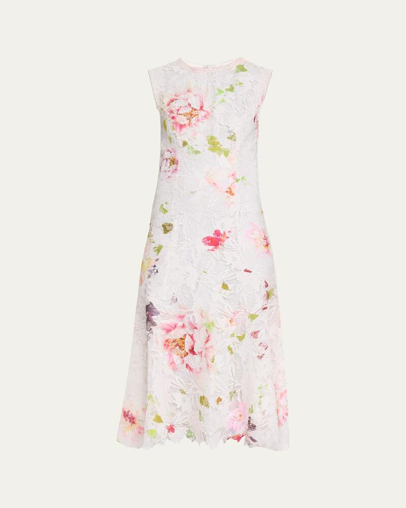 Monique Lhuillier Floral Printed Lace Midi Dress Cover