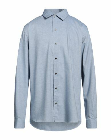 Agnona Man Shirt Sky blue Cotton, Cashmere, Metal Cover