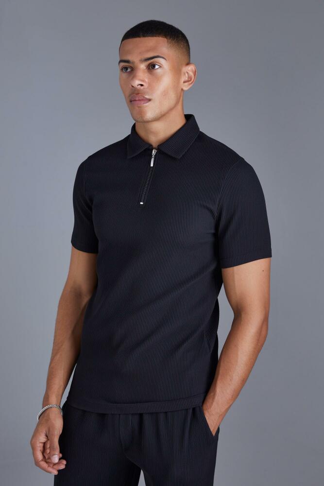 boohoo Mens Short Sleeve Polo Stretch Fit Shirt - Black Cover