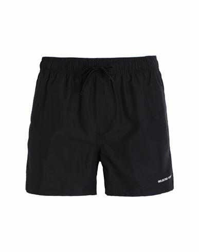 Selected Homme Man Swim trunks Black Recycled polyester Cover