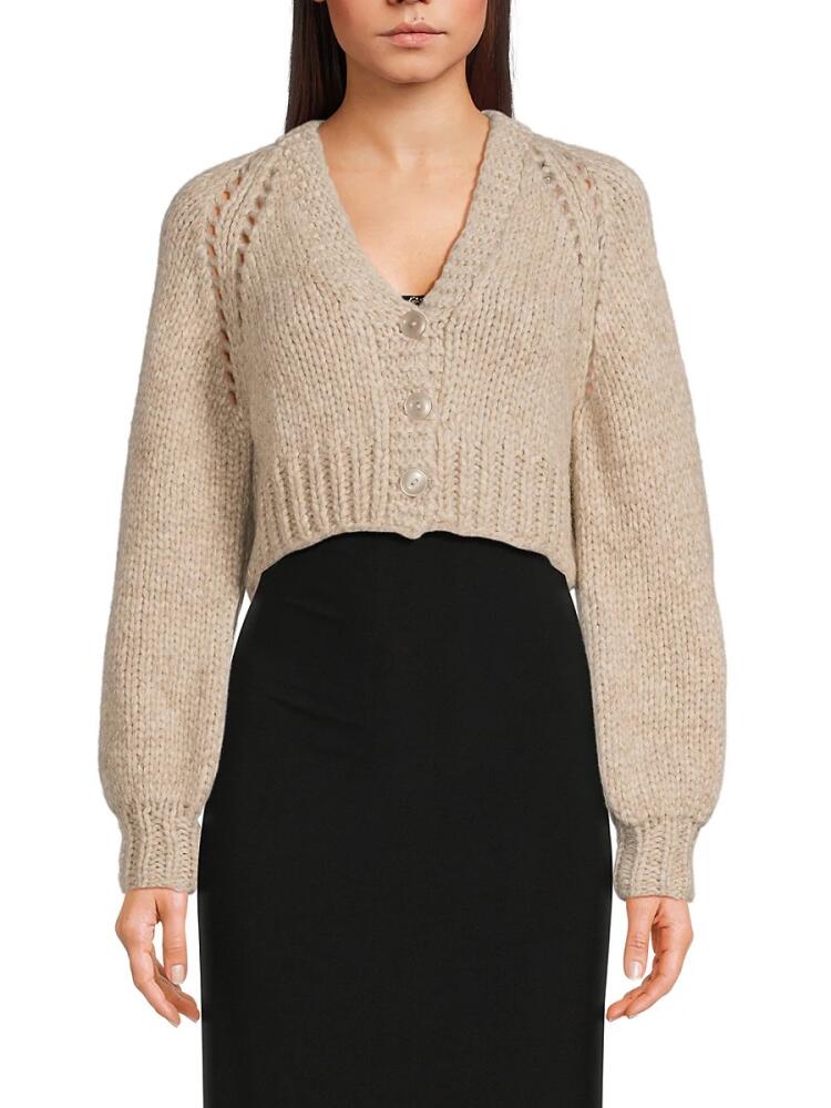 LoveShackFancy Women's Marshe Cropped Merino Wool Blend Cardigan - Fawn Cover