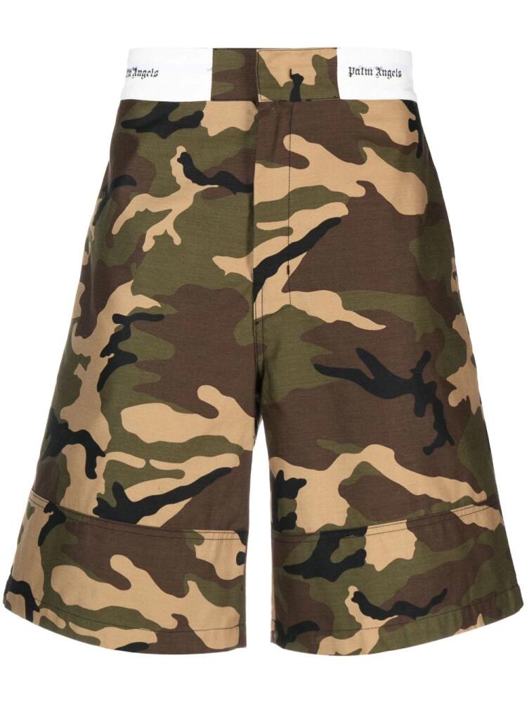 Palm Angels Sartorial-waistband camouflage-print shorts - Green Cover