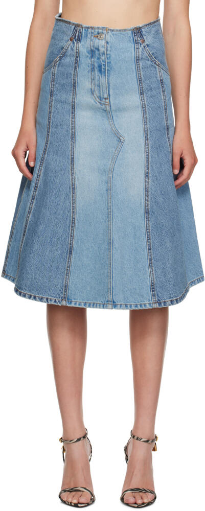 Victoria Beckham Blue Deconstructed Denim Midi Skirt Cover