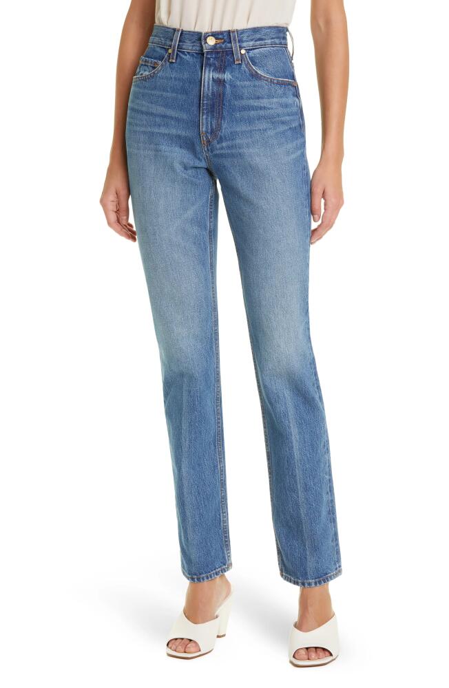 Ulla Johnson The Agnes High Wait Rigid Bootcut Jeans in Danube Medium Indigo Wash Cover