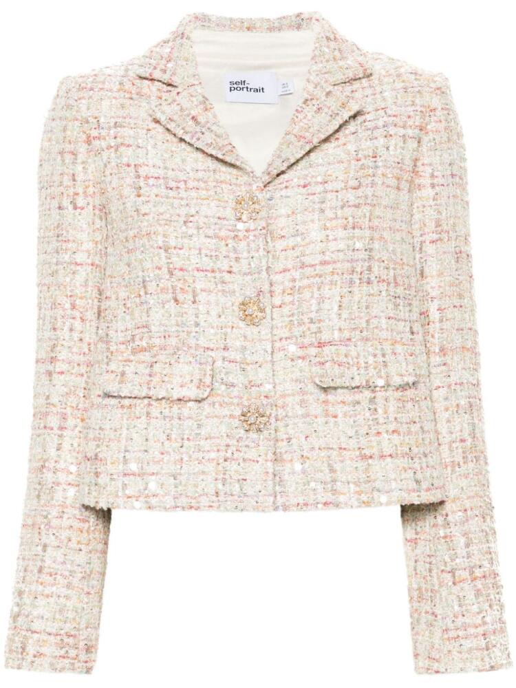 Self-Portrait sequin-embellished tweed jacket - Neutrals Cover