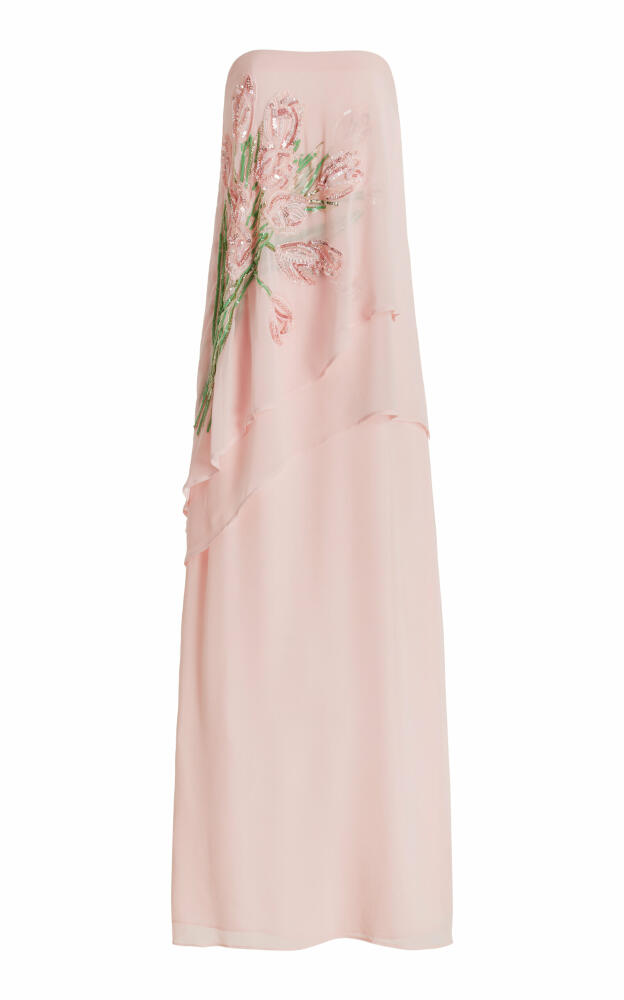 Bernadette - Tilda Tulip-Embroidered Silk Gown - Pink Cover