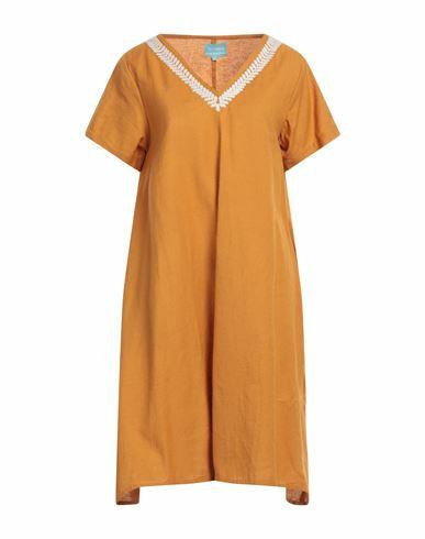 Iconique Woman Mini dress Ocher Cotton, Linen Cover