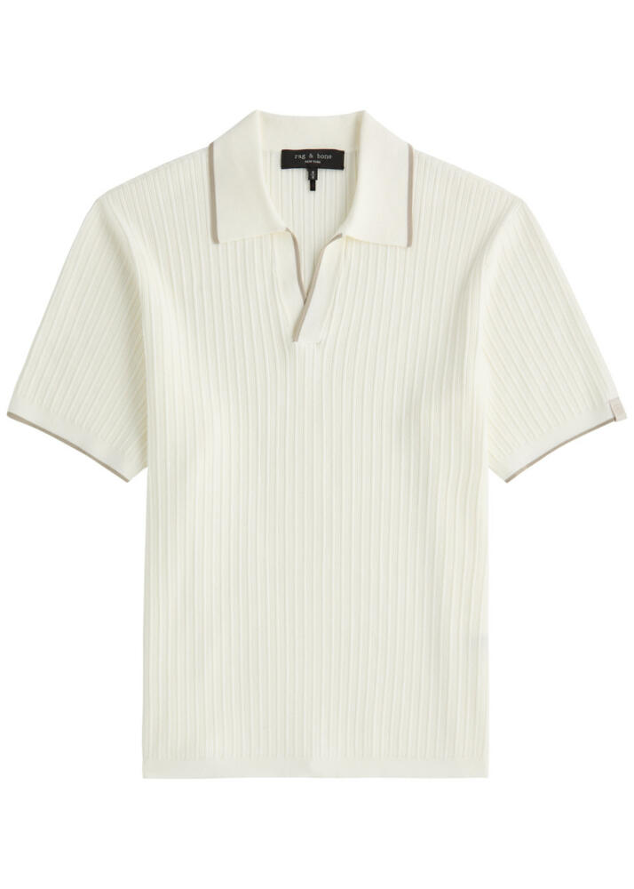 Rag & Bone Johnny Ribbed Cotton-blend Polo Shirt - Ecru Cover