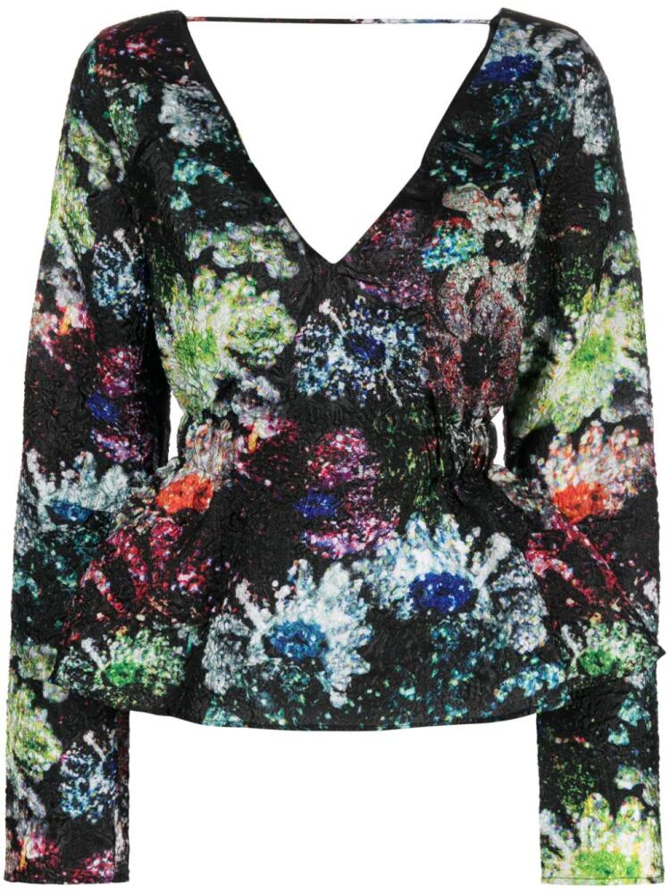 Stine Goya Nathalie Glitter Bloom-print blouse - Black Cover