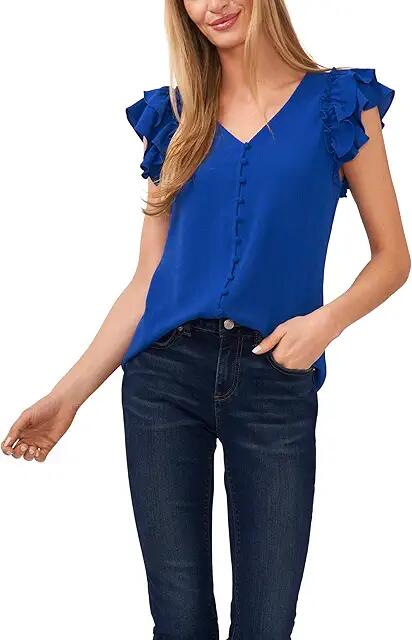 CeCe Double Ruffle Button Front Blouse (Deep Royal Blue) Women's Clothing Cover