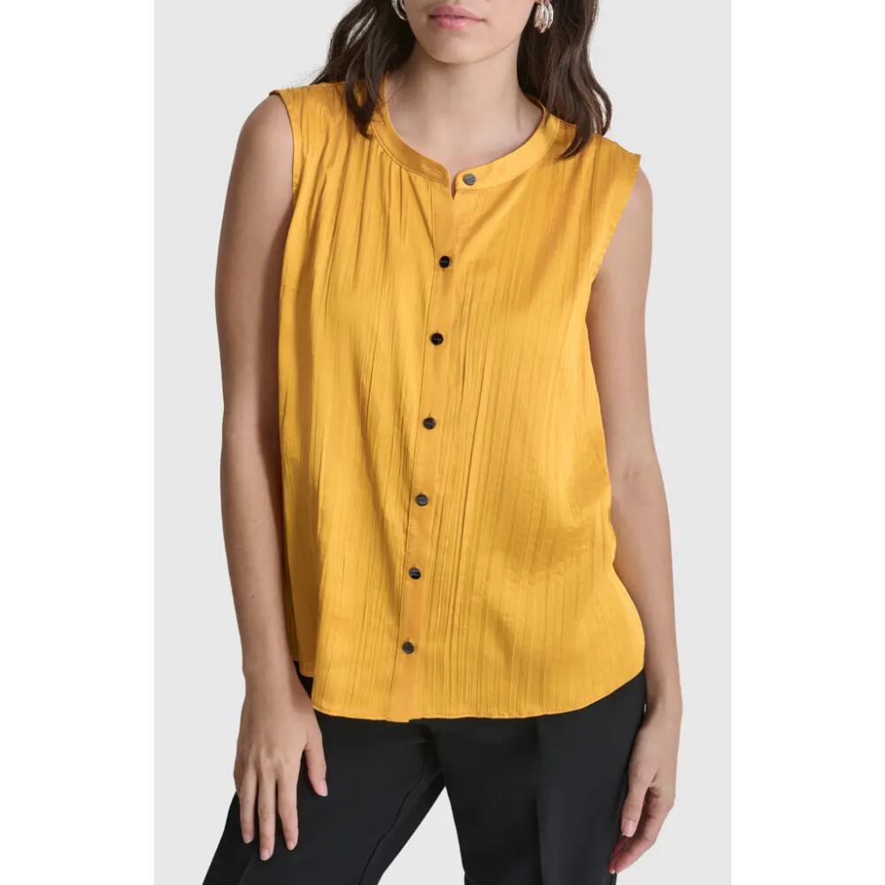 DKNY Pleated Sleeveless Button-Up Shirt in Goldenrod Cover