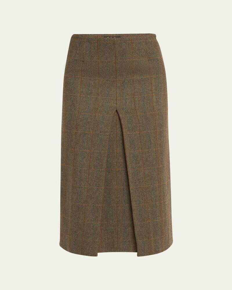 Loro Piana Lise Overcheck Wool Midi Skirt Cover