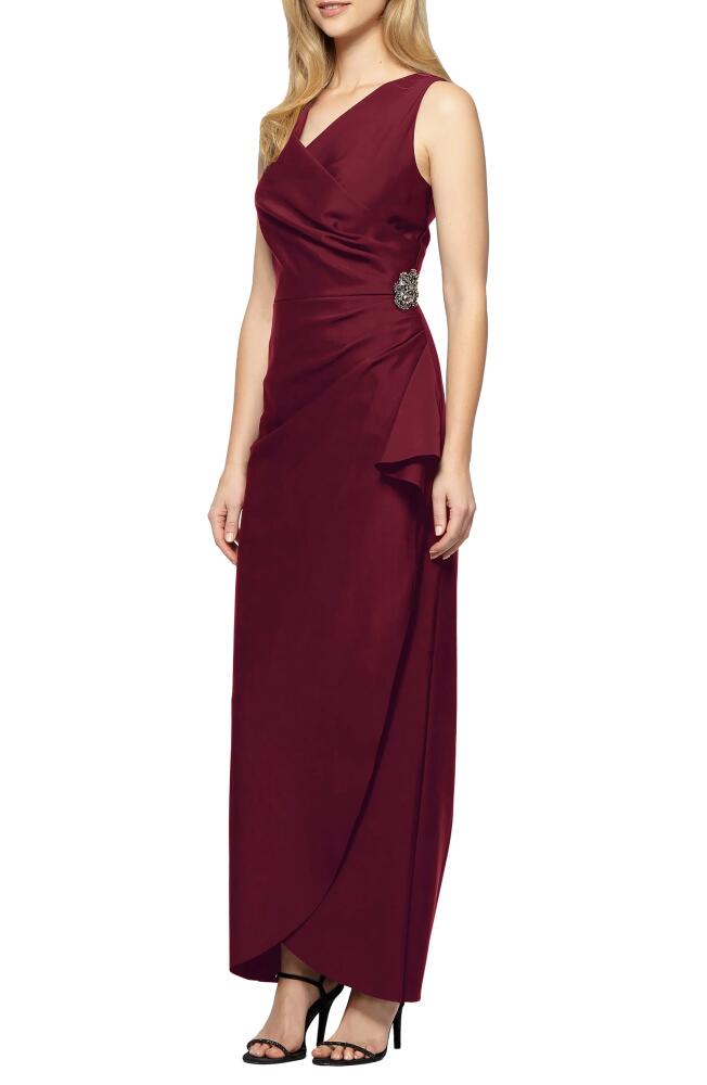 Alex Evenings Embellished Side Drape Column Formal Gown in Wine Cover