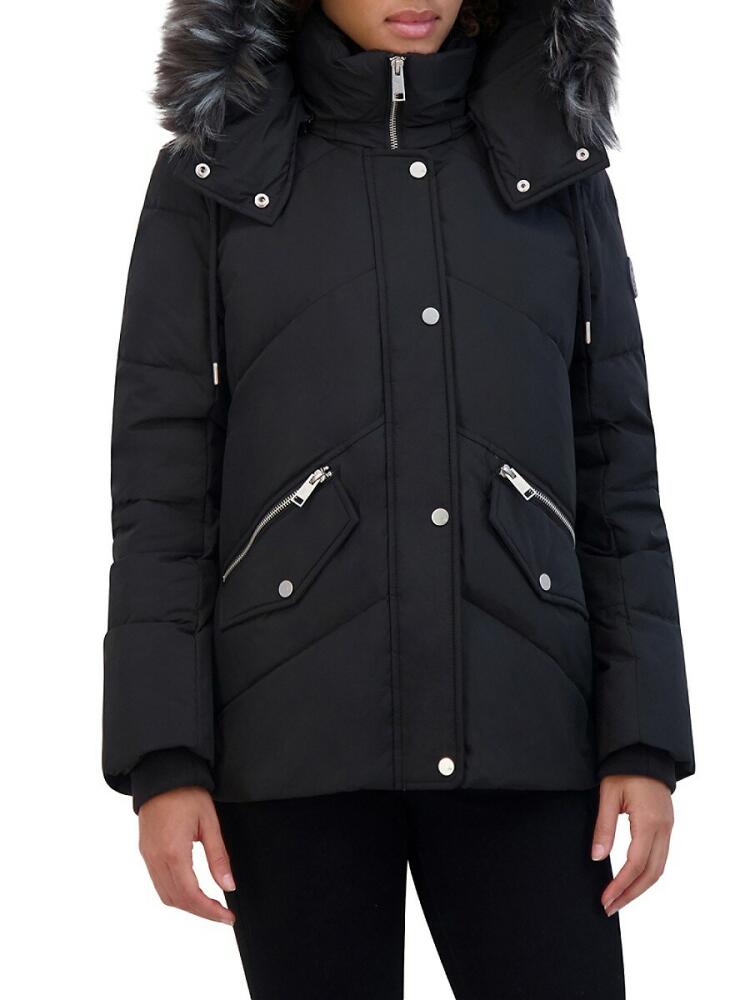 Andrew Marc Women's Daphne Faux Fur Chevron Quilted Down Jacket - Black Cover