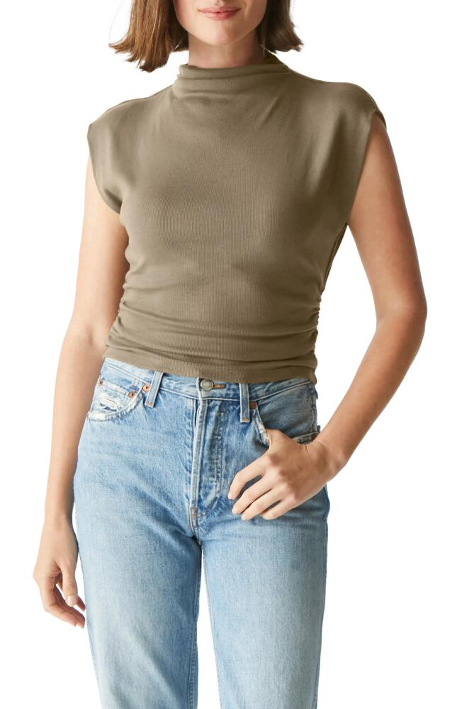 Michael Stars Amara Ruched Cowl Neck Rib T-Shirt in Olive Cover