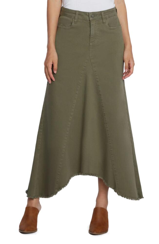 Wash Lab Denim Selma Pieced Asymmetric Denim Maxi Skirt in Dusty Green Cover