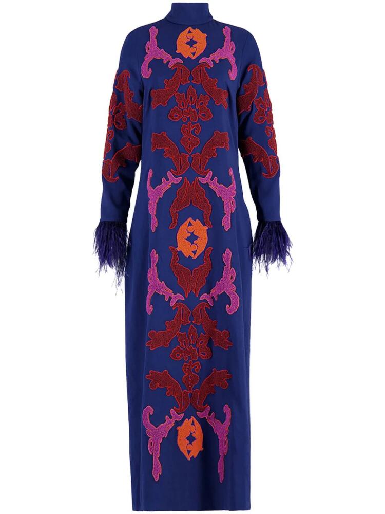 PAULA embroidered feather-detail midi dress - Blue Cover