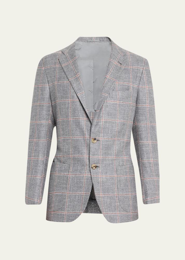 Kiton Men's Windowpane Cashmere-Blend Sport Coat Cover