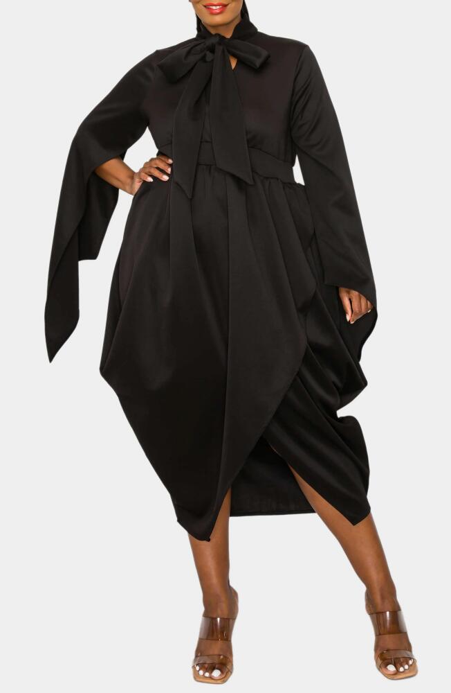 L I V D Tina Cape Sleeve Tulip Hem Midi Dress in Black Cover