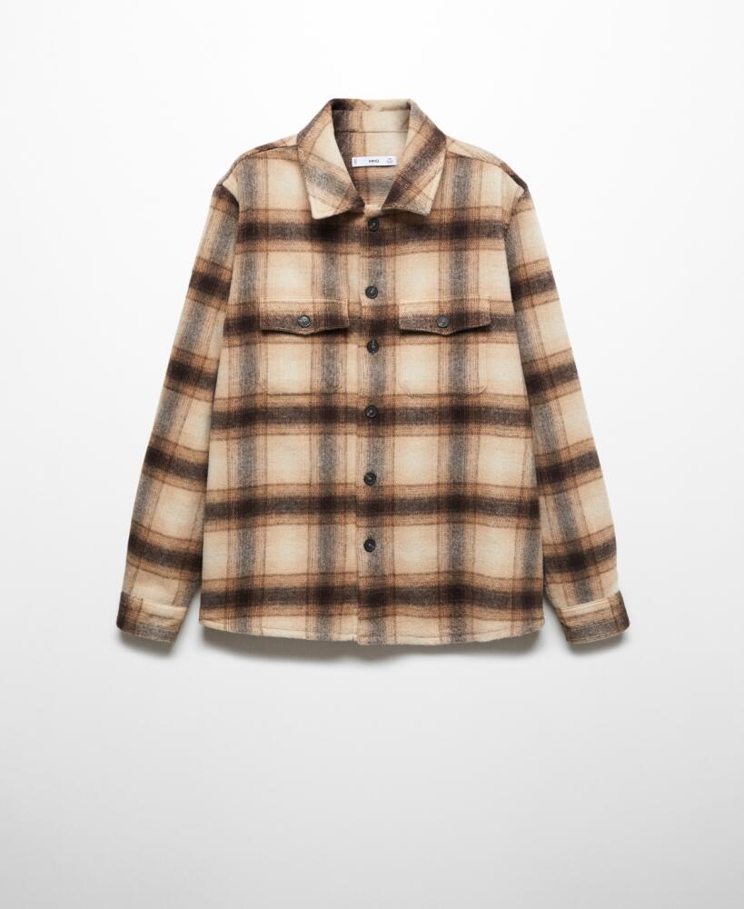 Mango Men's Check Wool-Blend Overshirt - Brown Cover