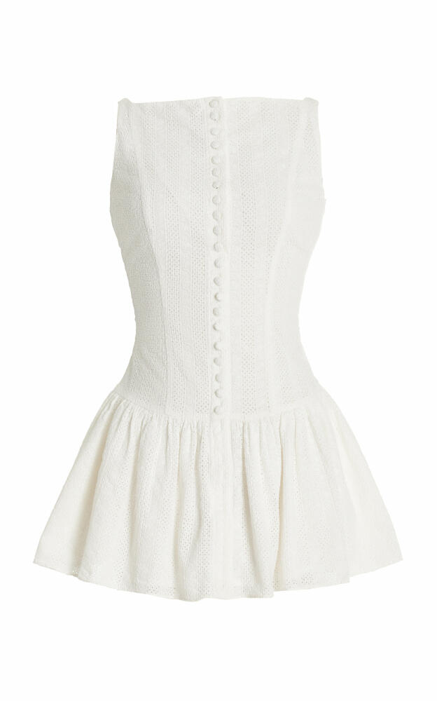 Mirror Palais - Kissing Booth Flared Eyelet-Cotton Mini Dress - White Cover