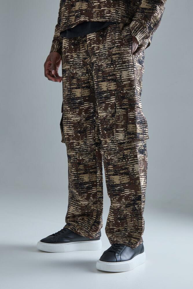 boohoo Mens Textured Camo Relaxed Cargo Pants - Beige Cover